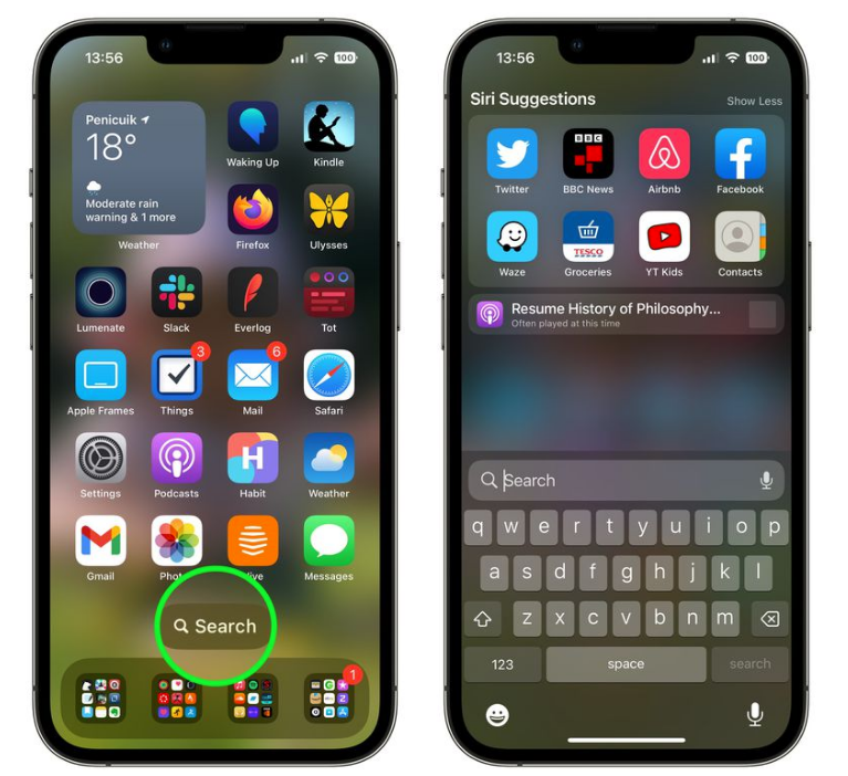 加茂镇苹果手机维修分享升级到 iOS 16 后，如何删除主屏幕上的搜索按钮 